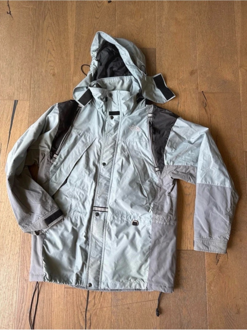 The North Face Men's Light Gray and Dark Gray Waterproof Hooded Raincoat